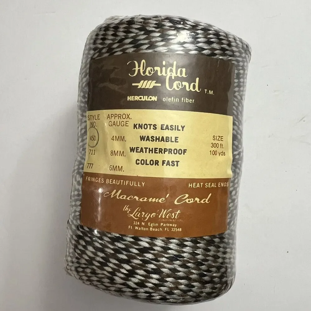 Vintage Florida Macrame Olefin Fiber Cord 4mm 100yds 300ft Herculon Brown White